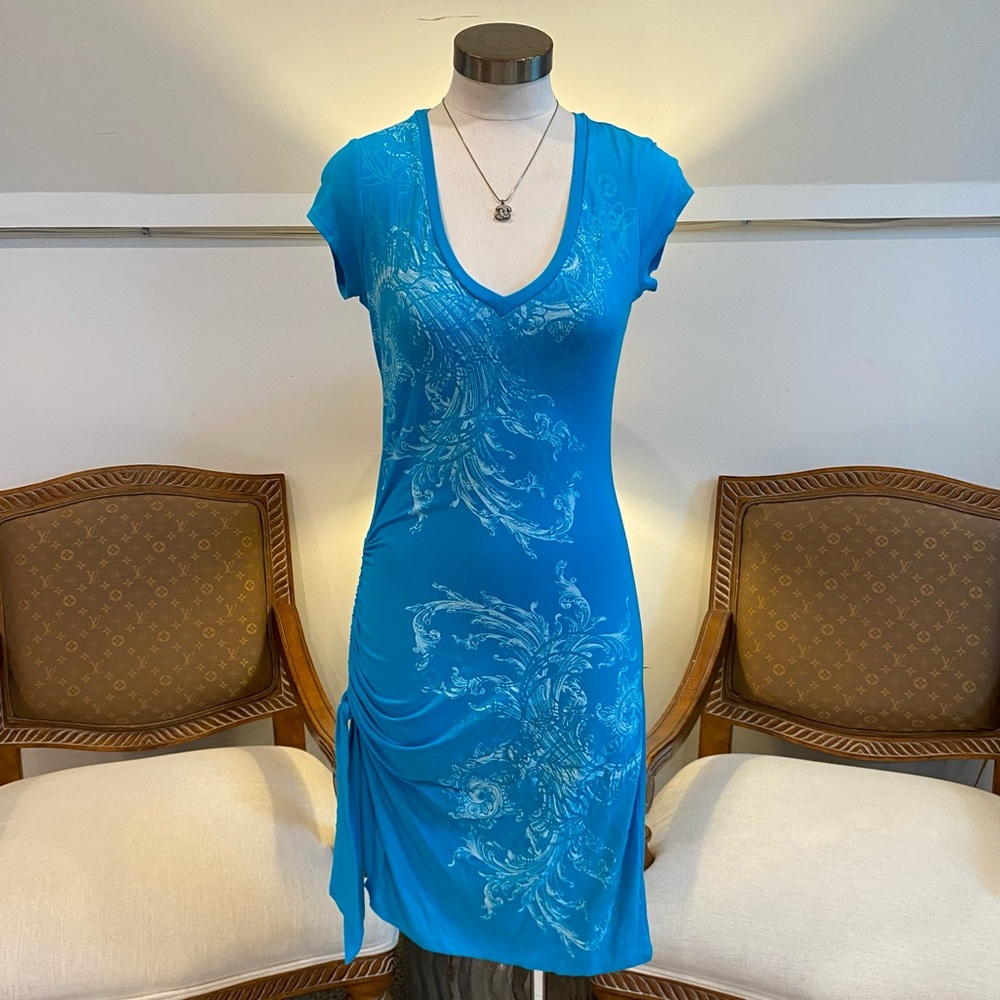 Vintage Cache Y2K Blue Slip Dress with Floral Grunge Design, Grunge Fairycore